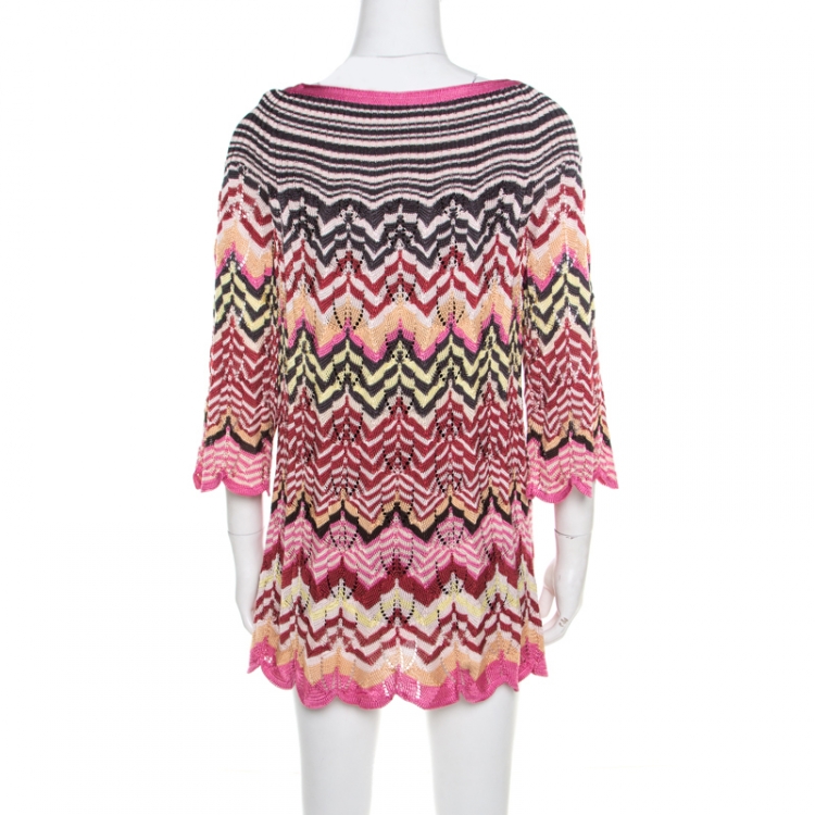 Pre Owned Missoni Multicolor Perforated Patterned Knit Tunic M