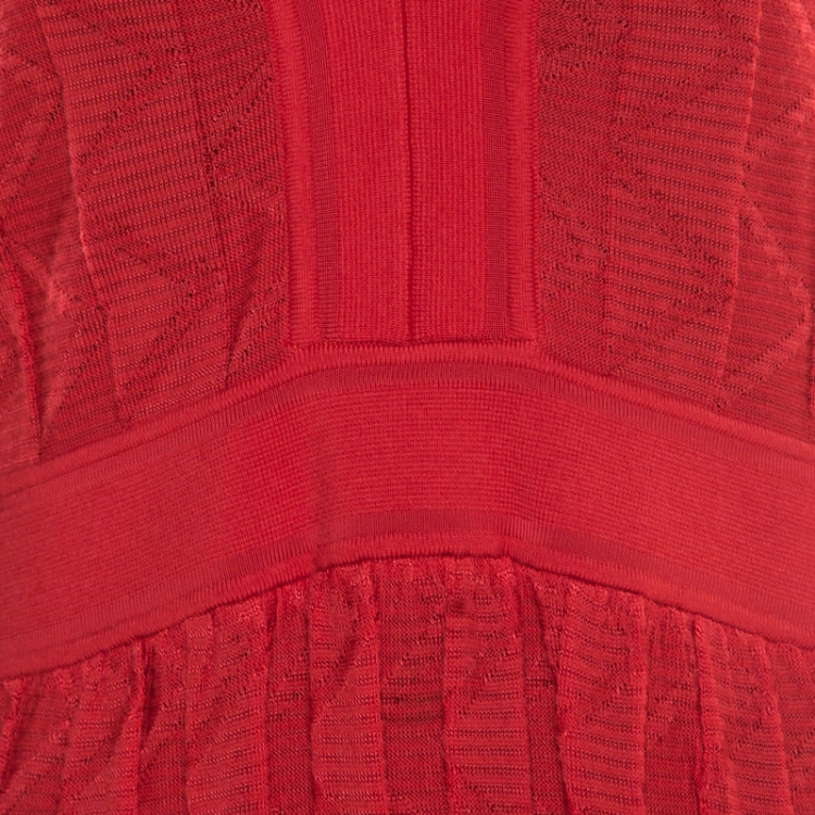مملوكة مسبقًا M Missoni Red Stretch Knit Long Sleeve Fit and Flare Dress L