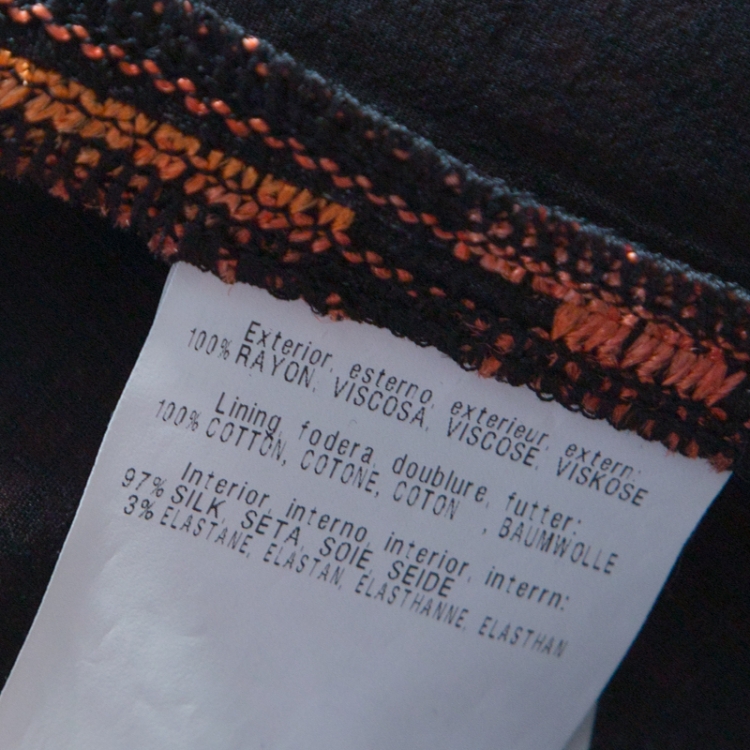 Pre Owned Missoni Black and Orange Textured Woven Slit Detail Midi Skirt L