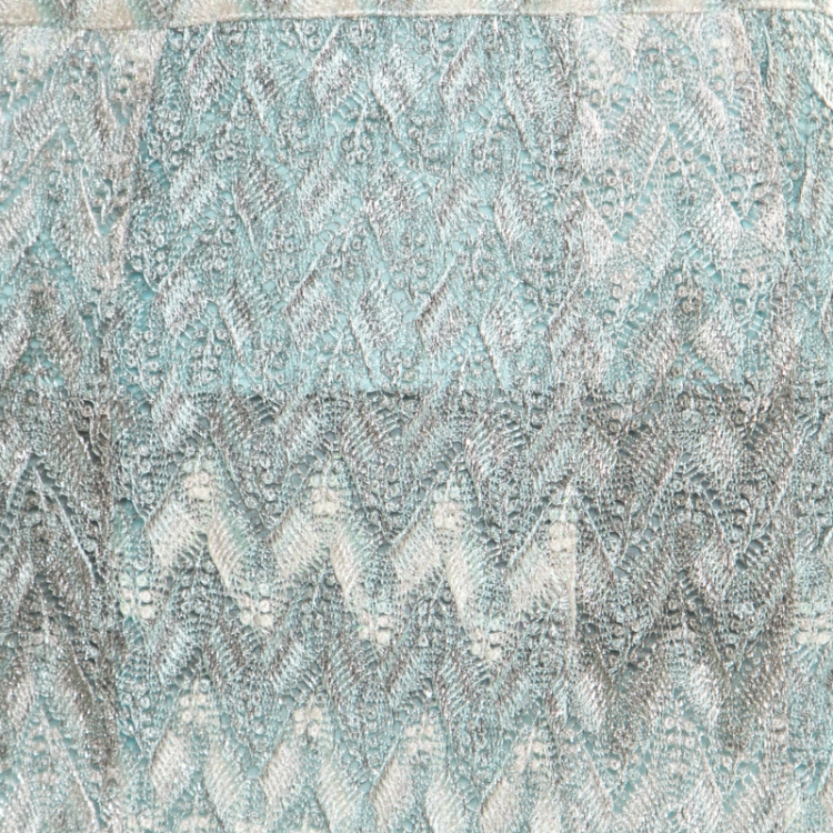 Pre Owned Missoni Blue and Silver Chevron Pattern Perforated Lurex Knit Maxi Skirt L