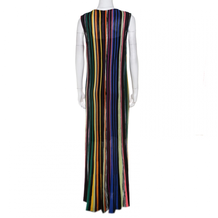 Pre Owned Missoni Multicolor Striped Lurex Knit Sleeveless Maxi Dress L