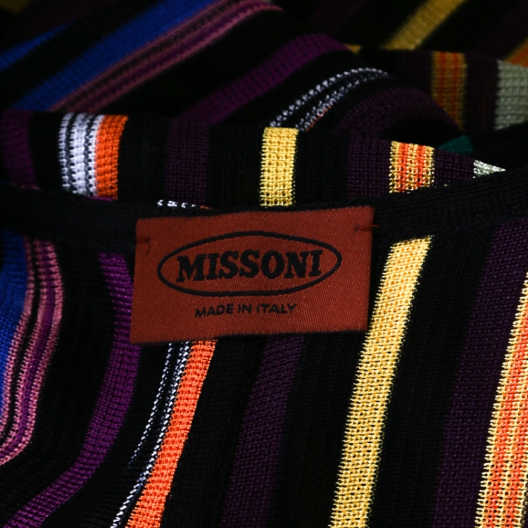 Pre Owned Missoni Multicolor Striped Lurex Knit Sleeveless Maxi Dress L