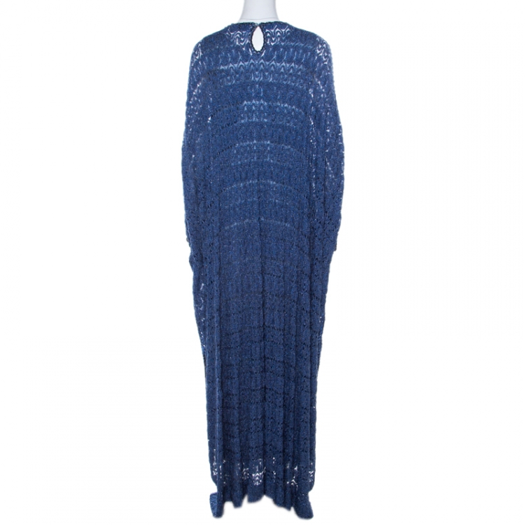 مملوكة مسبقًا Missoni Navy Blue Lurex Knit Embellished Maxi Kaftan Dress M 
