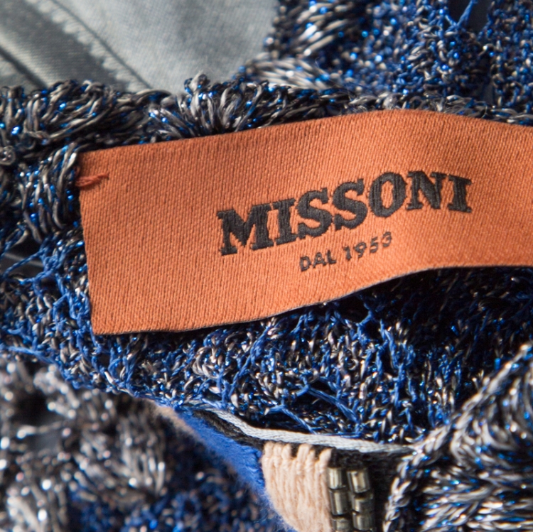 مملوكة مسبقًا Missoni Navy Blue Lurex Knit Embellished Maxi Kaftan Dress M 
