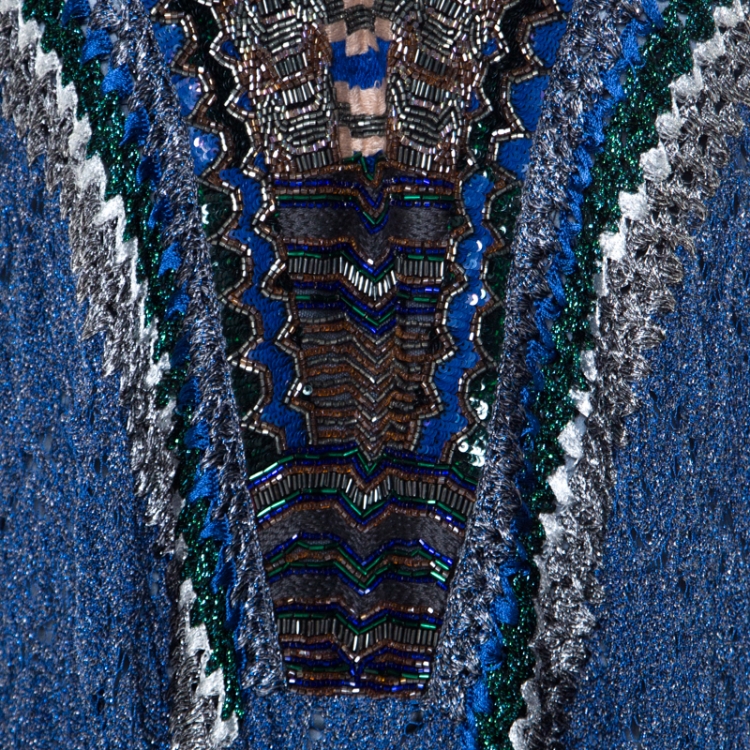 مملوكة مسبقًا Missoni Navy Blue Lurex Knit Embellished Maxi Kaftan Dress M 