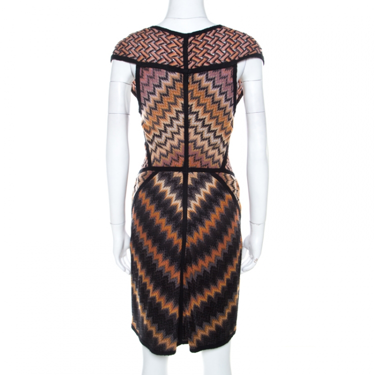 Pre Owned Missoni Brown Patterned Jacquard Knit Sleeveless Dress M 