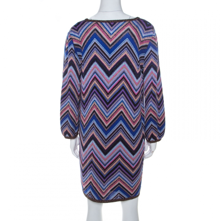 مملوكة مسبقًا Missoni Multicolor Chevron Pattern Lurex Knit Short Dress L 