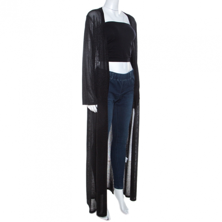 Pre Owned Missoni Black Lurex Knit Front Open Maxi Cardigan L