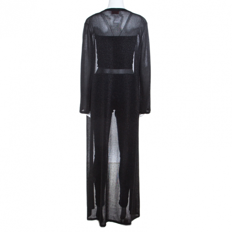 Pre Owned Missoni Black Lurex Knit Front Open Maxi Cardigan L