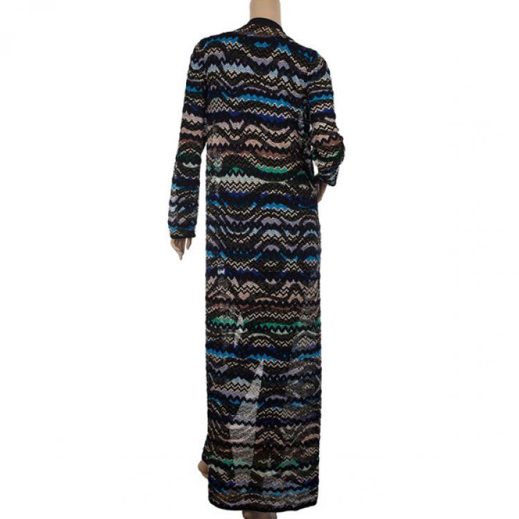 Pre Owned Missoni Metallic Multicolor Open Maxi Cardigan L