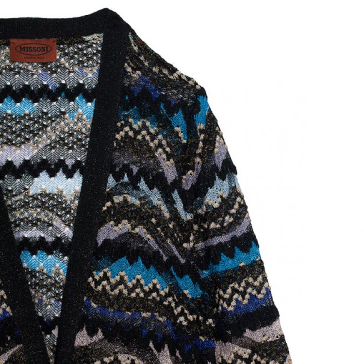 Pre Owned Missoni Metallic Multicolor Open Maxi Cardigan L