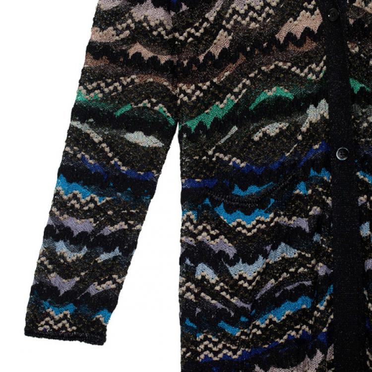 Pre Owned Missoni Metallic Multicolor Open Maxi Cardigan L