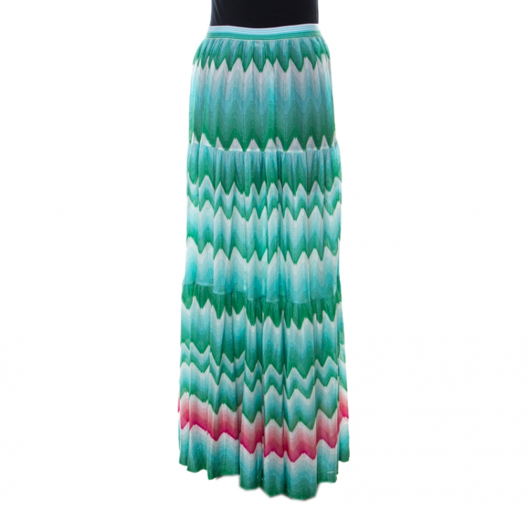 Pre Owned Missoni Mare Green Chevron Patterned Knit Cover Up Maxi Skirt M