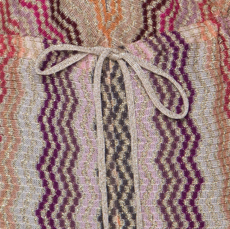 Pre Owned M Missoni Multicolour Chevron Crochet Knit Drawstring Waist Long Sleeve Lurex Jumpsuit S