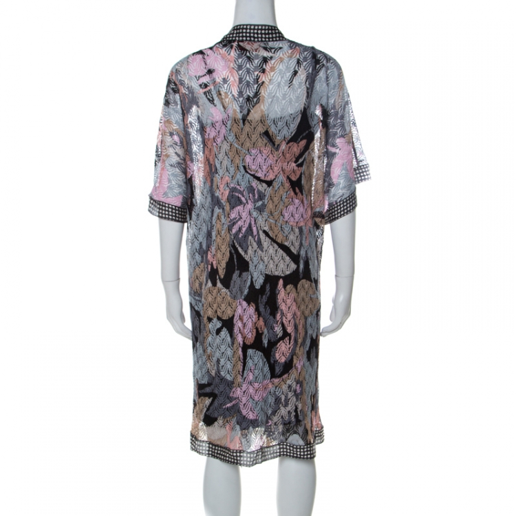 Pre Owned Missoni Multicolor Crochet Knit Polka Dot Trim Detail Asymmetric Faux Wrap Kaftan M 
