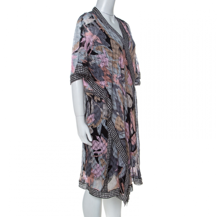 Pre Owned Missoni Multicolor Crochet Knit Polka Dot Trim Detail Asymmetric Faux Wrap Kaftan M 