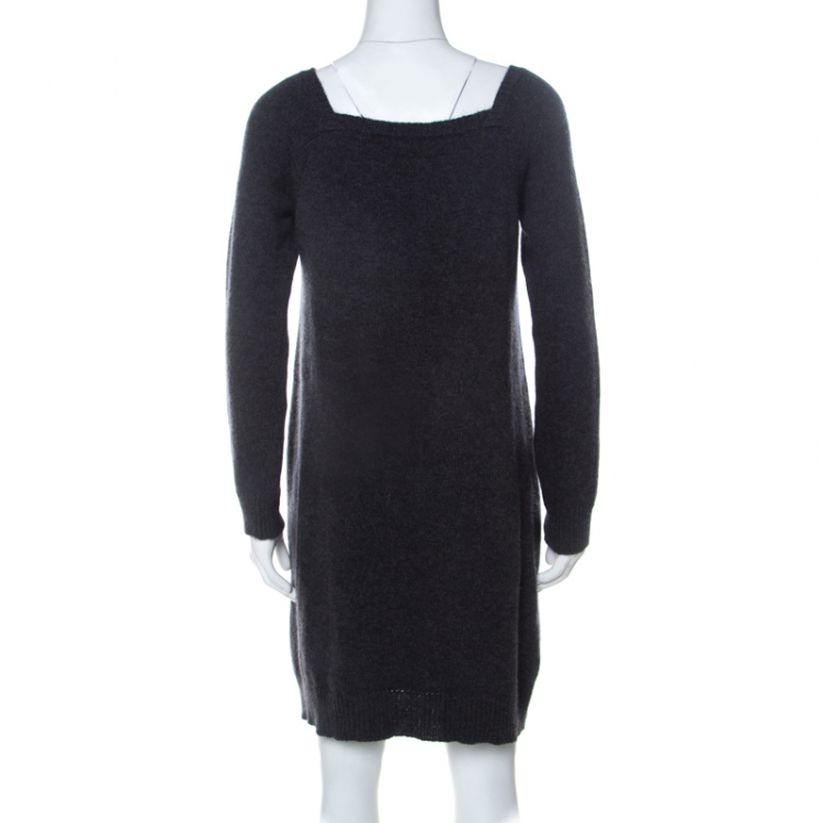 Pre Owned Missoni Grey and Pink Wool Ruffle Front Detail Tunic Sweater L 