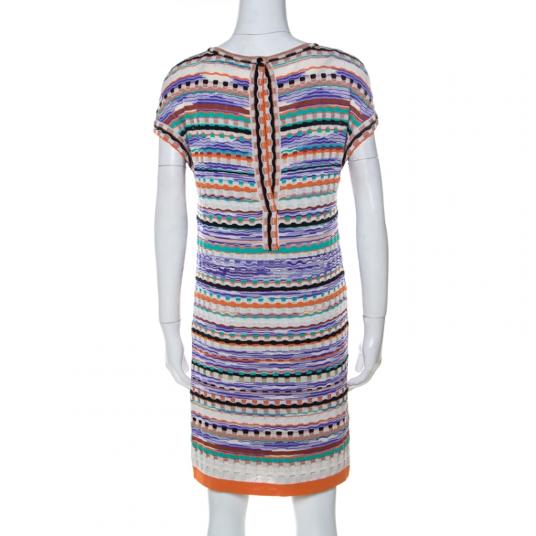Pre Owned Missoni Multicolor Knit Short Sleeve Mini Dress M 