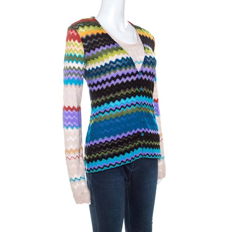 Pre Owned Missoni Multicolor Chevron Knit Top and Cardigan Set M