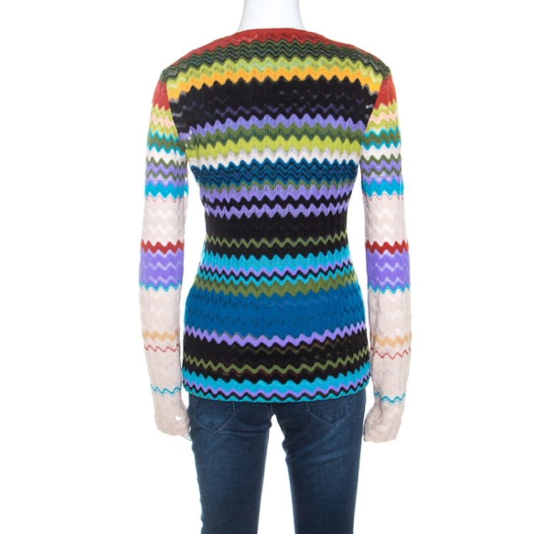 Pre Owned Missoni Multicolor Chevron Knit Top and Cardigan Set M