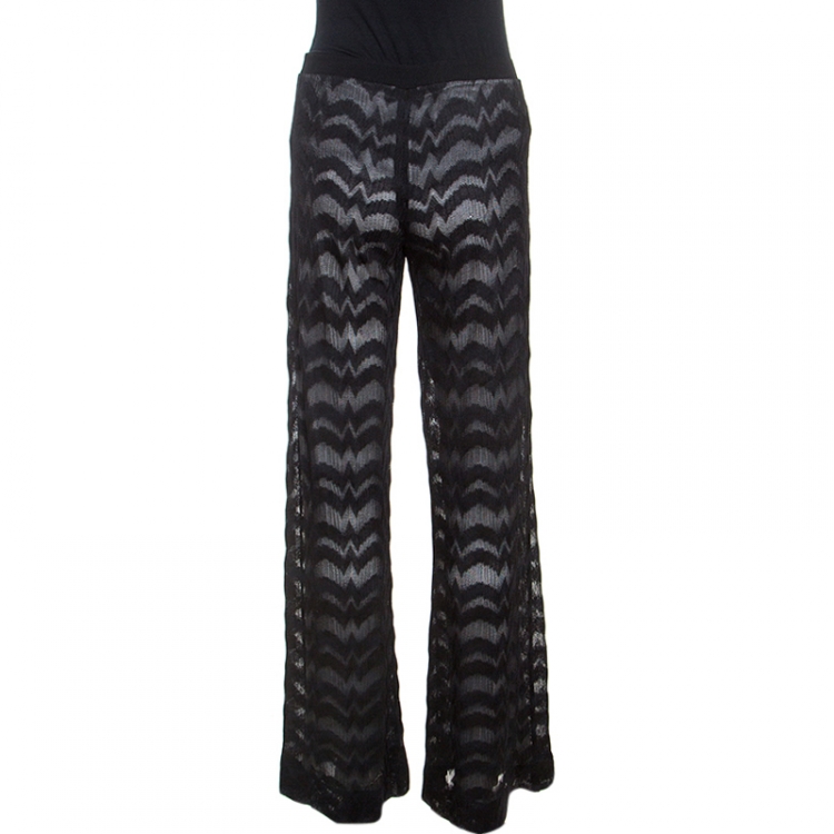 Pre Owned Missoni Black Chevron Pattern Knit Wide Leg Pants S