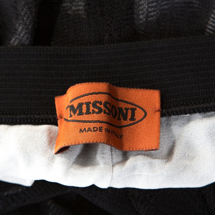 Pre Owned Missoni Black Chevron Pattern Knit Wide Leg Pants S