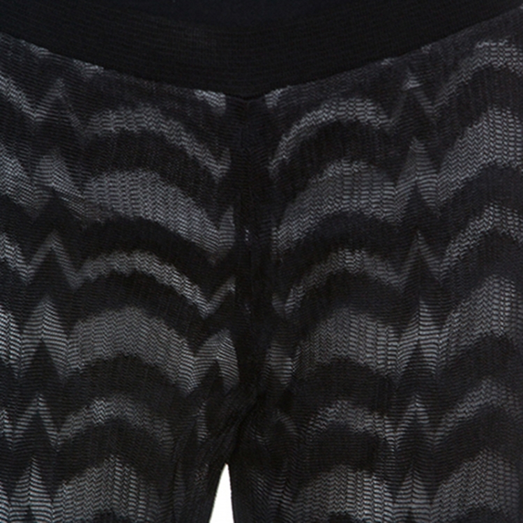 Pre Owned Missoni Black Chevron Pattern Knit Wide Leg Pants S