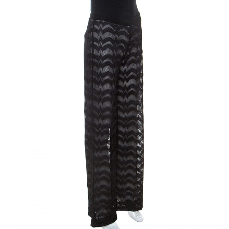 Pre Owned Missoni Black Chevron Pattern Knit Wide Leg Pants S