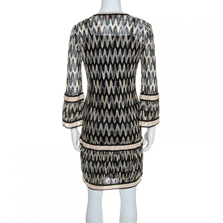 Pre Owned Missoni Bicolor Chevron Knit V Neck Shift Dress M