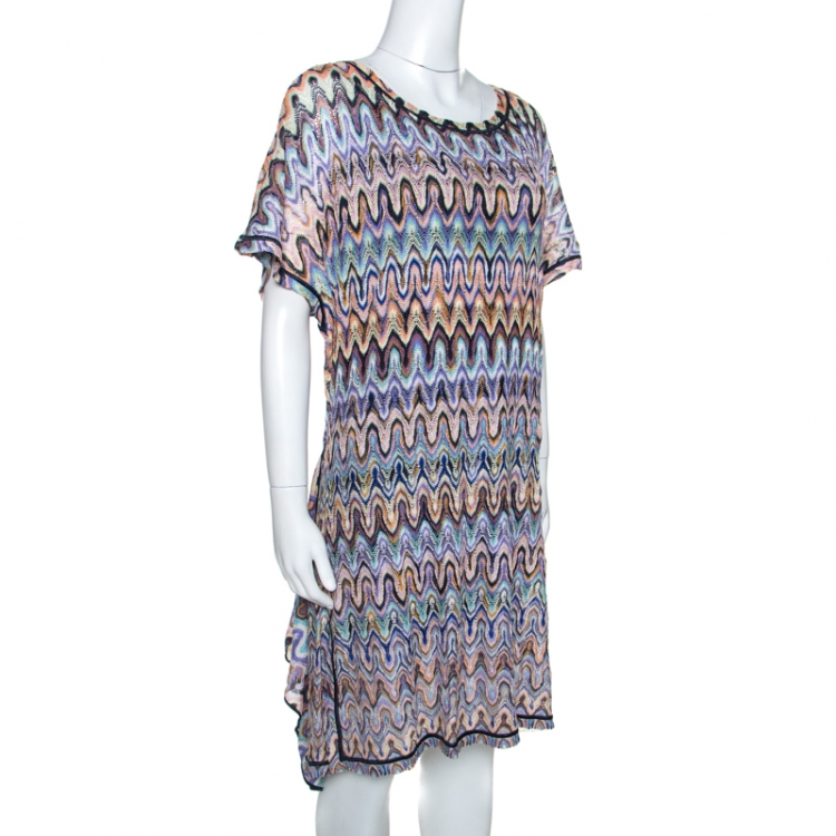 Pre Owned Missoni Mare Multicolor Chevron Knit Front Tie Detail Cover Up L
