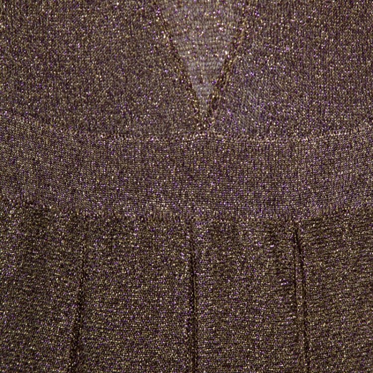 Pre Owned Missoni Gold Lurex Knit Plunge Back Pleated Gown S