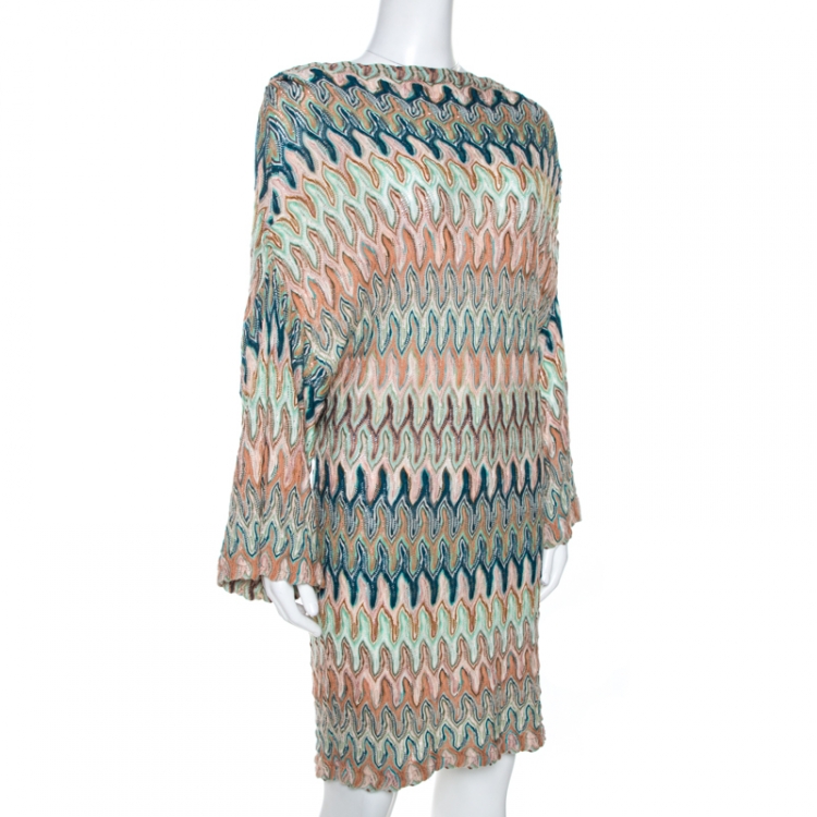 Pre Owned Missoni Multicolor Pointelle Chevron Knit Tunic Dress M