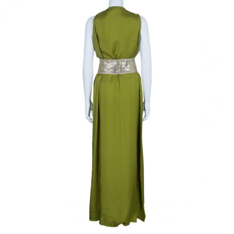 Pre Owned Missoni Green Printed Panel Sequin Belt Gown S