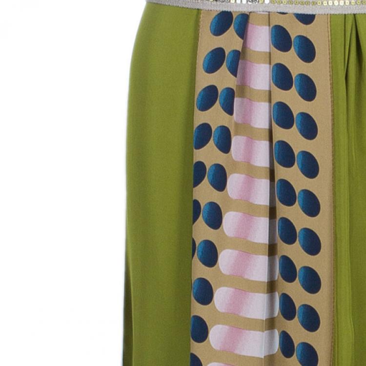 Pre Owned Missoni Green Printed Panel Sequin Belt Gown S