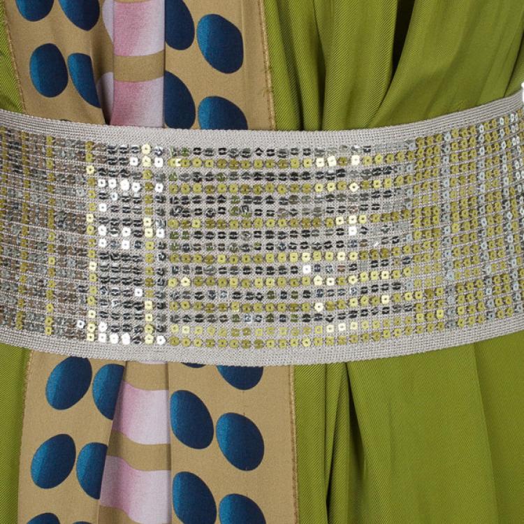 Pre Owned Missoni Green Printed Panel Sequin Belt Gown S