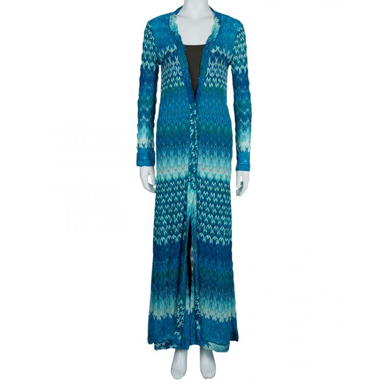 Pre Owned Missoni Blue Lurex Knit Patterned Maxi Shrug S