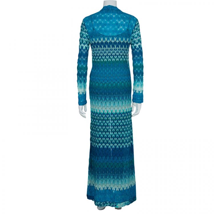 Pre Owned Missoni Blue Lurex Knit Patterned Maxi Shrug S