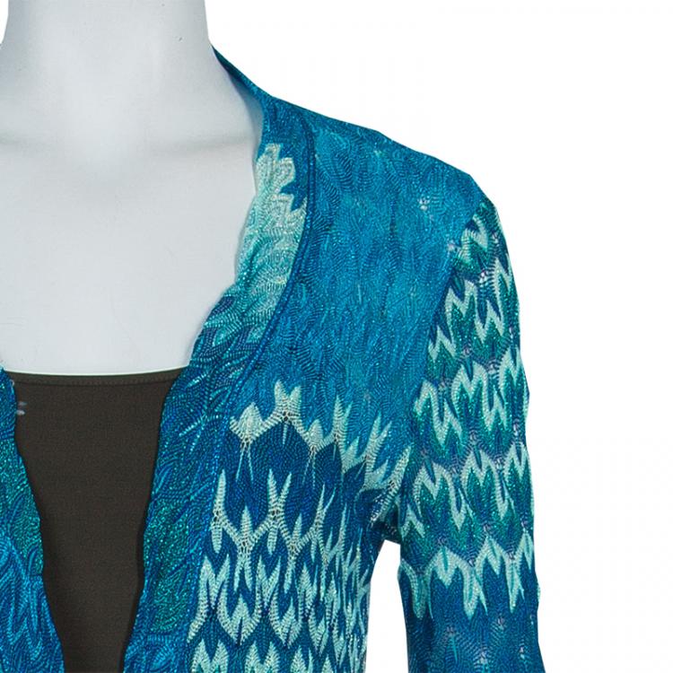 Pre Owned Missoni Blue Lurex Knit Patterned Maxi Shrug S