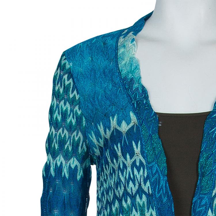 Pre Owned Missoni Blue Lurex Knit Patterned Maxi Shrug S