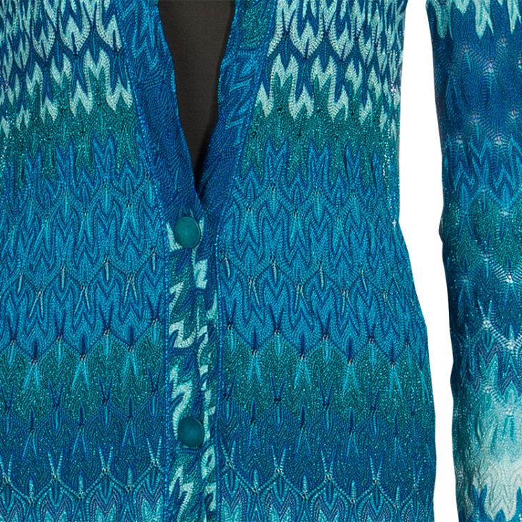 Pre Owned Missoni Blue Lurex Knit Patterned Maxi Shrug S