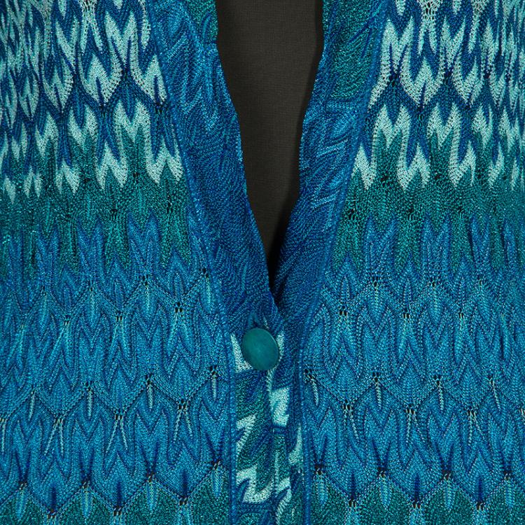 Pre Owned Missoni Blue Lurex Knit Patterned Maxi Shrug S