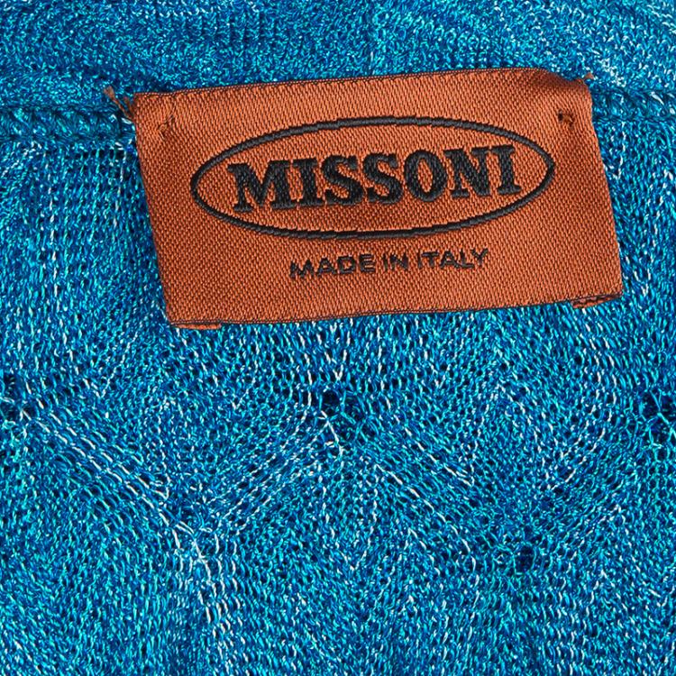 Pre Owned Missoni Blue Lurex Knit Patterned Maxi Shrug S