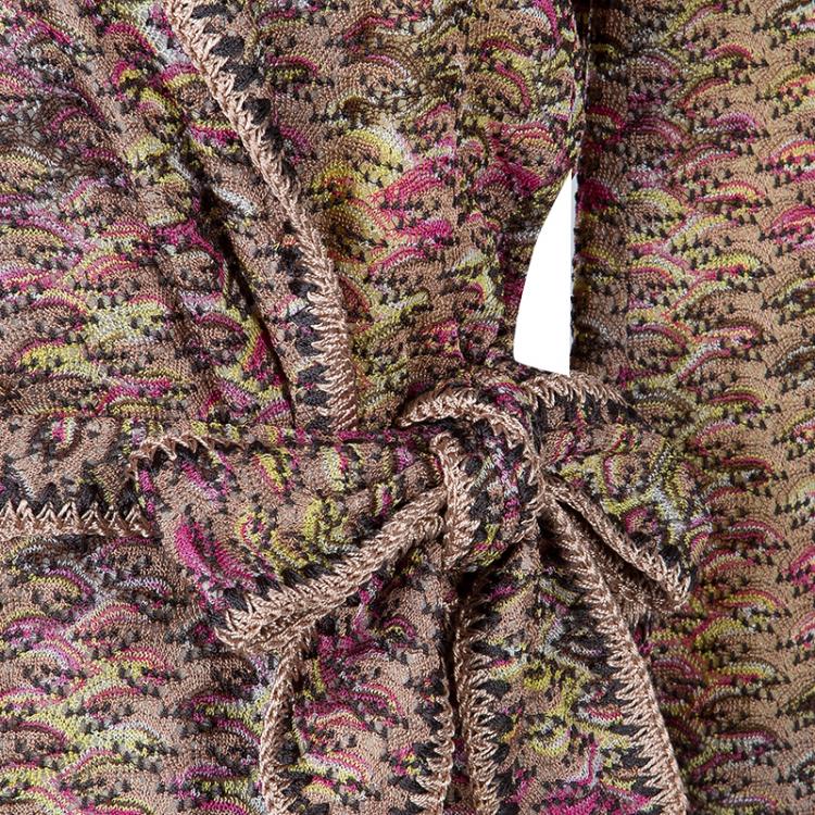 Pre Owned Missoni Multicolor Crochet Patterned Belted Overcoat S