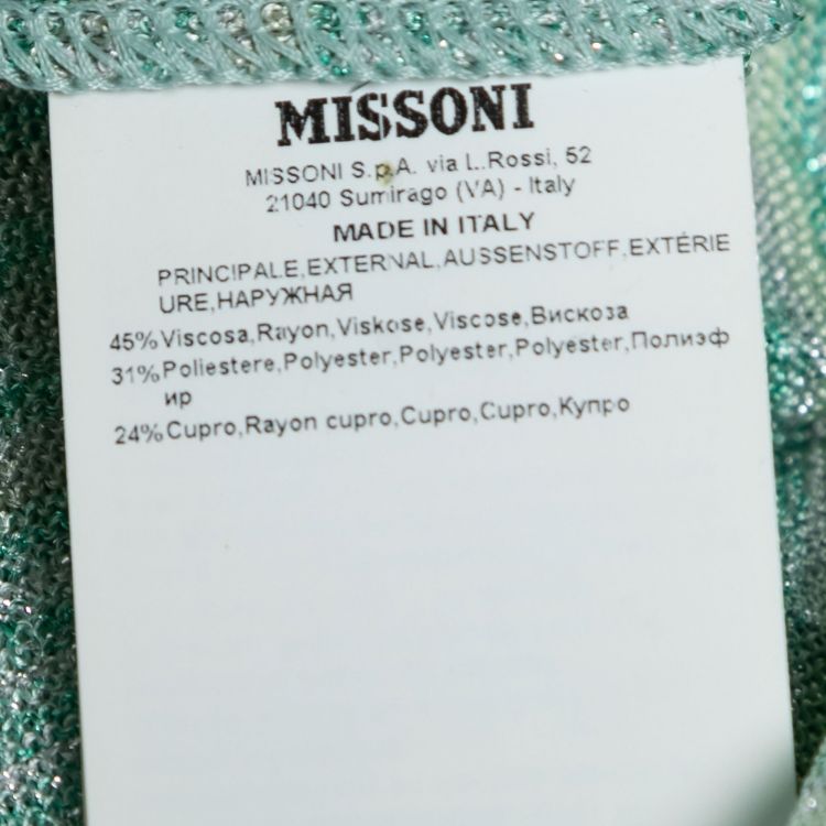 Pre Owned Missoni Aqua Green Lurex Knit Plisse One Shoulder Maxi Dress S