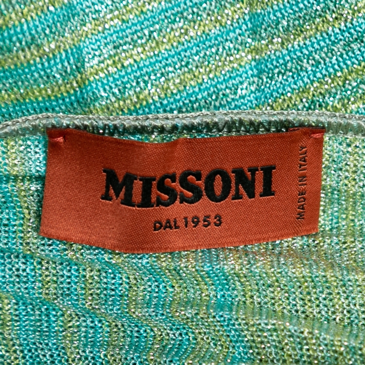 Pre Owned Missoni Aqua Green Lurex Knit Plisse One Shoulder Maxi Dress S