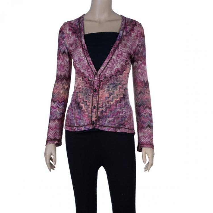 Pre Owned Missoni Pink Zig-Zag Knit Cardigan S