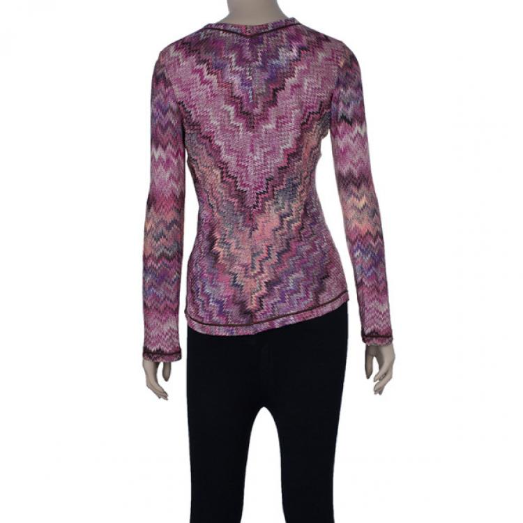 Pre Owned Missoni Pink Zig-Zag Knit Cardigan S