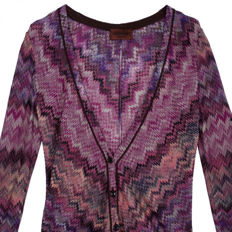 Pre Owned Missoni Pink Zig-Zag Knit Cardigan S