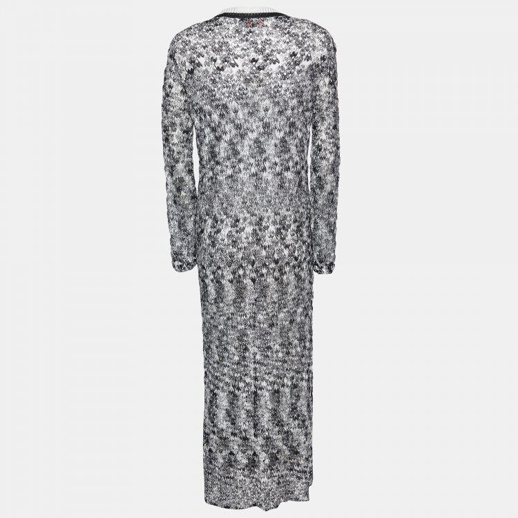 Pre Owned Missoni Monochrome Open Knit Button Front Long Cardigan M
