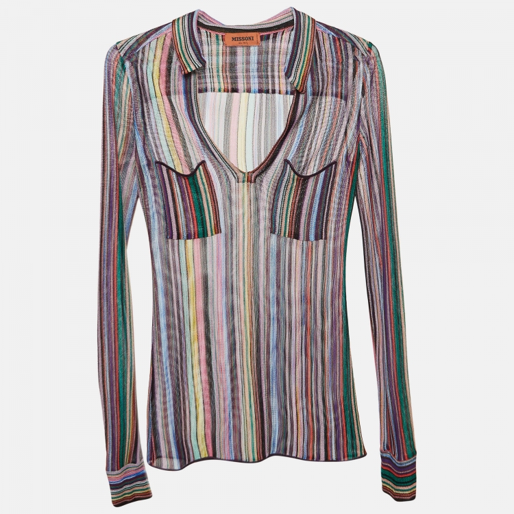 مملوكة مسبقًا Missoni Multicolor Striped Knit Long sleeve Sheer Top M   